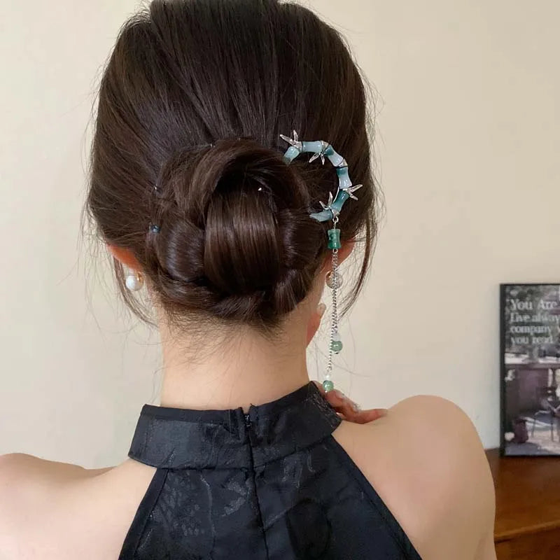 Bamboo-inspired Dangling Bead Hair Pin