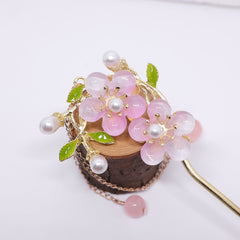 Pink Double Flower Fringe Hairpin