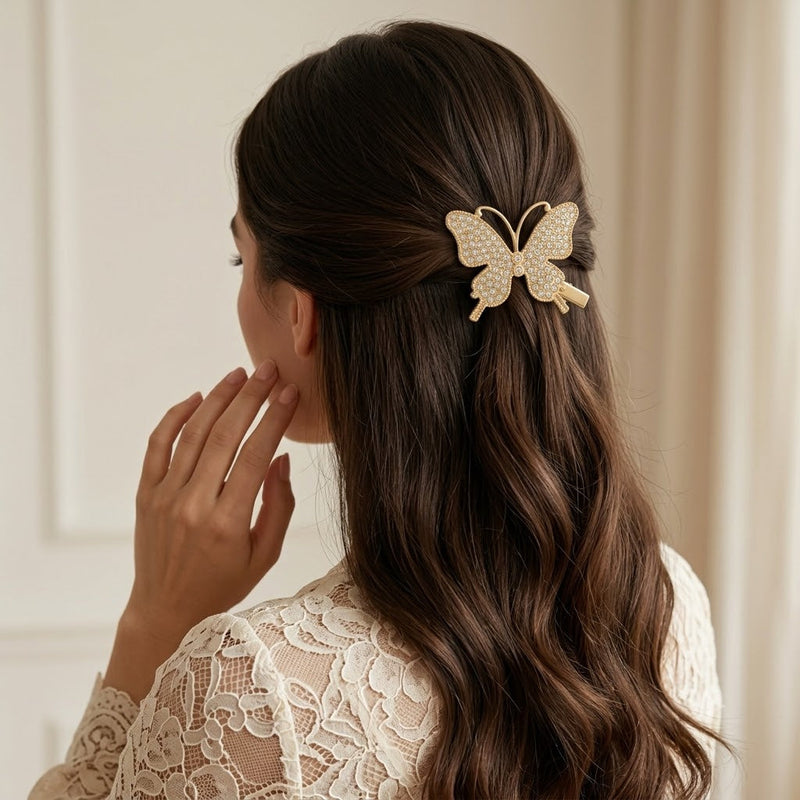 Rhinestone Studded Butterfly Hair Clip
