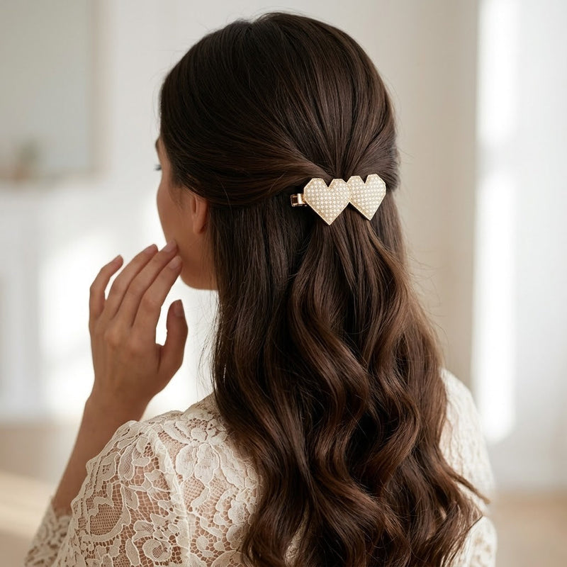 Pearl Studded Heart Hair Clip