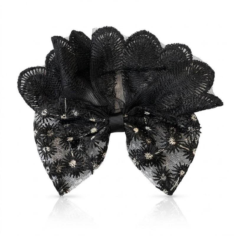 Flower Embroidered Lace Bow Clip
