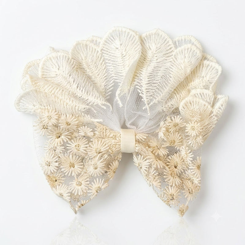 Flower Embroidered Lace Bow Clip