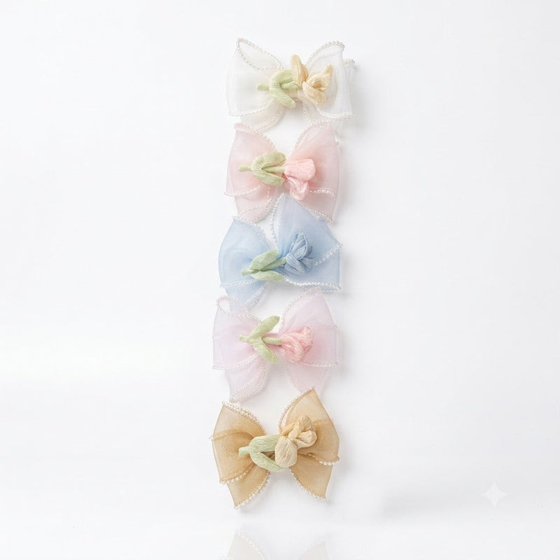 Rose Organza Hair Bow Clips