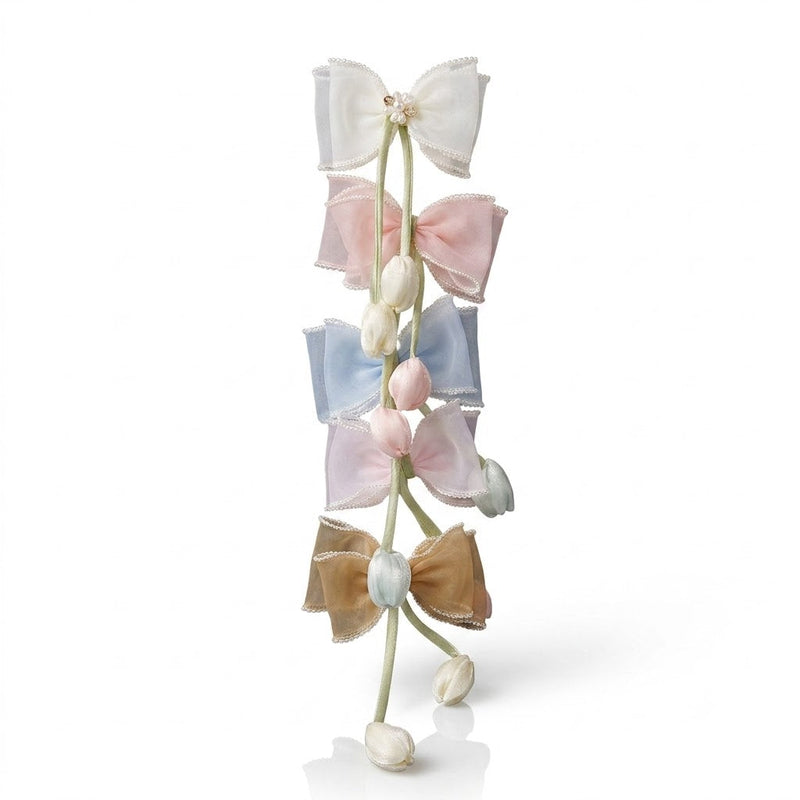 Pastel Organza Tulip Tassel Bow Clip