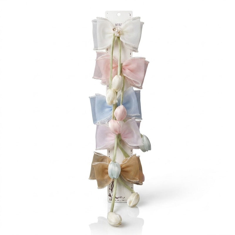 Pastel Organza Tulip Tassel Bow Clip