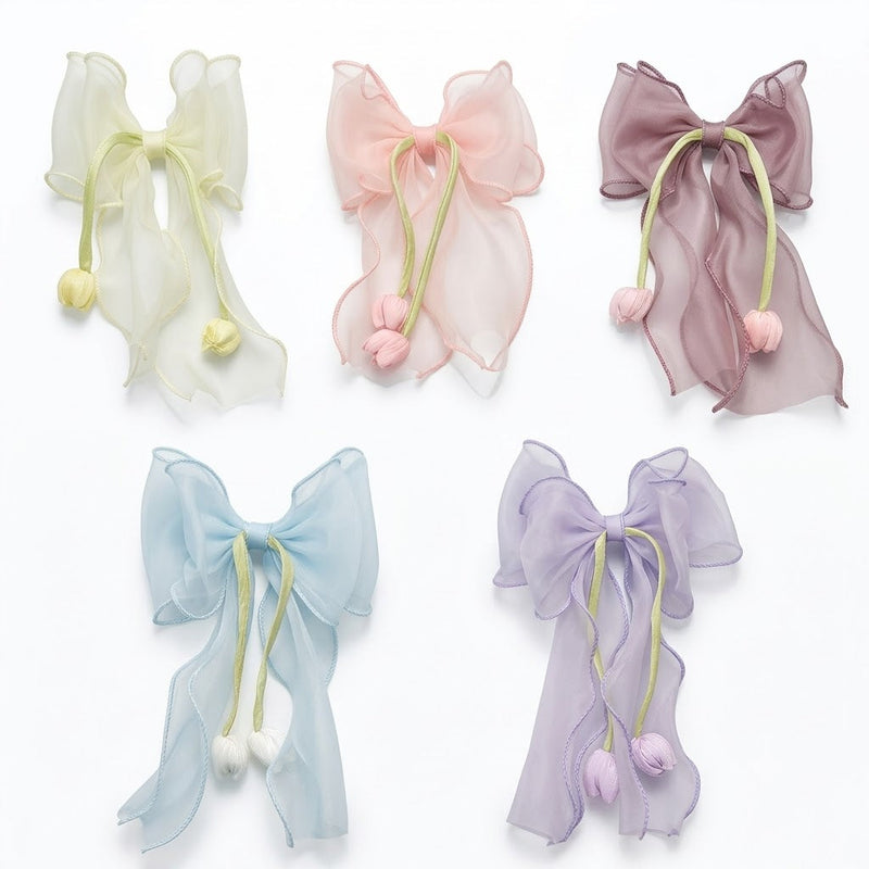 Powder Tulip Dangling Bow Clips