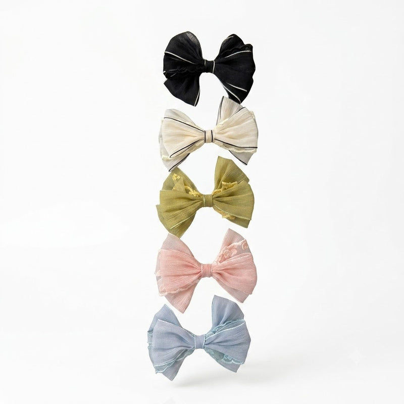 Embroidered Fabric Bow Clip