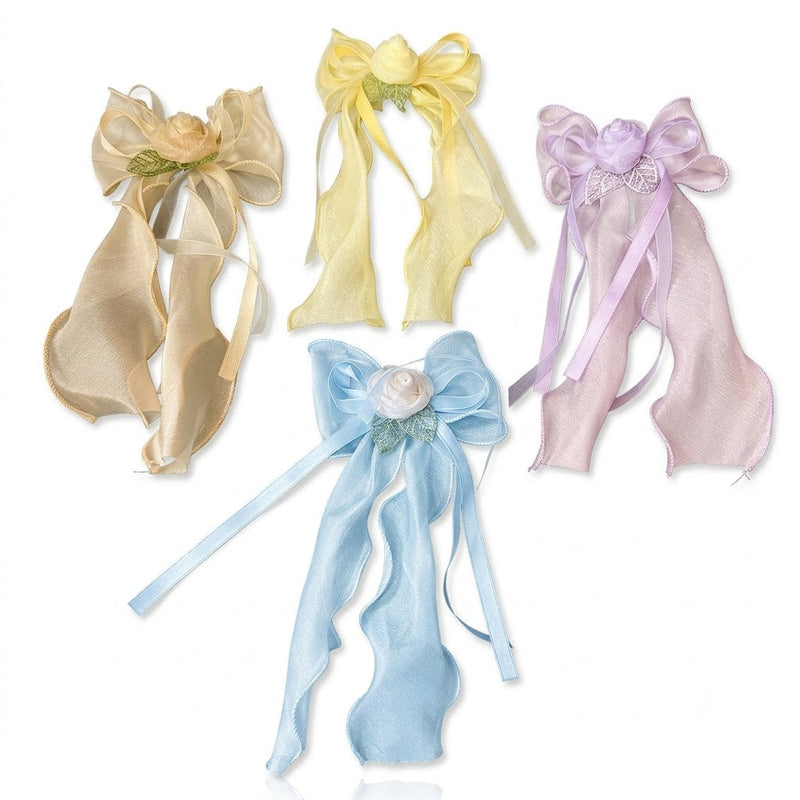 Rose Embellishment Ribbon Organza Bow Clip