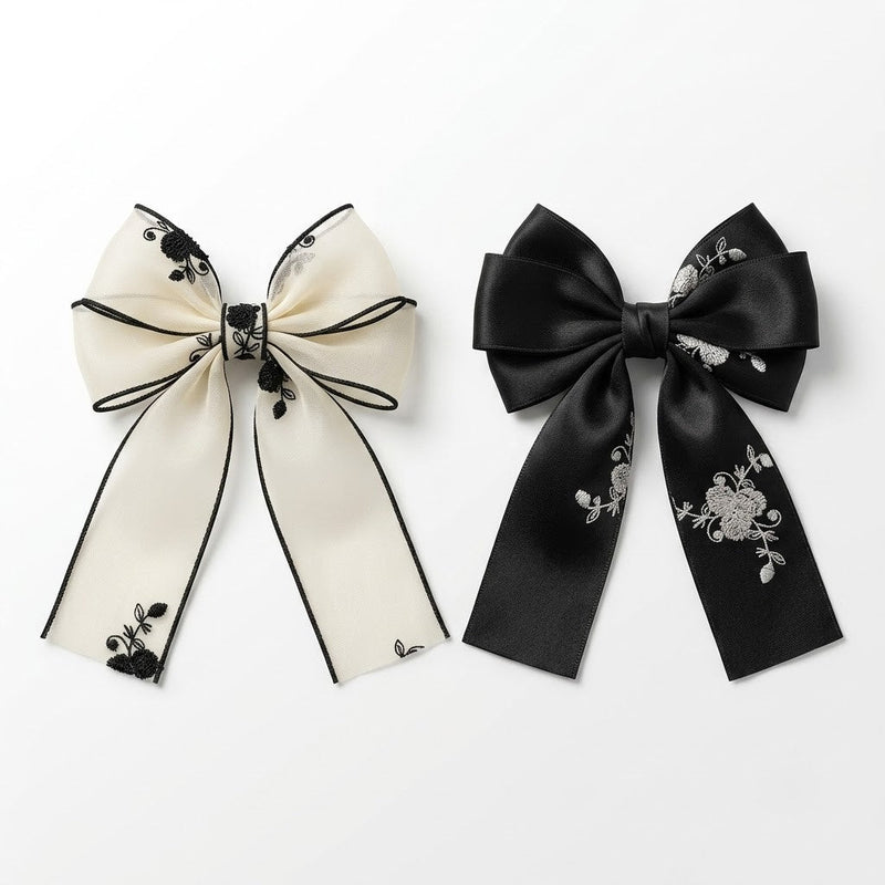 Elegant Embroidered Bow Clips