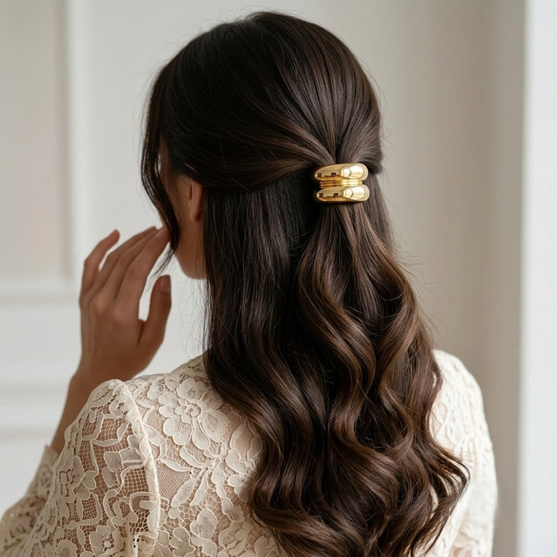 Wide Double Arch Metal Ponytail Hair Tie | Gold