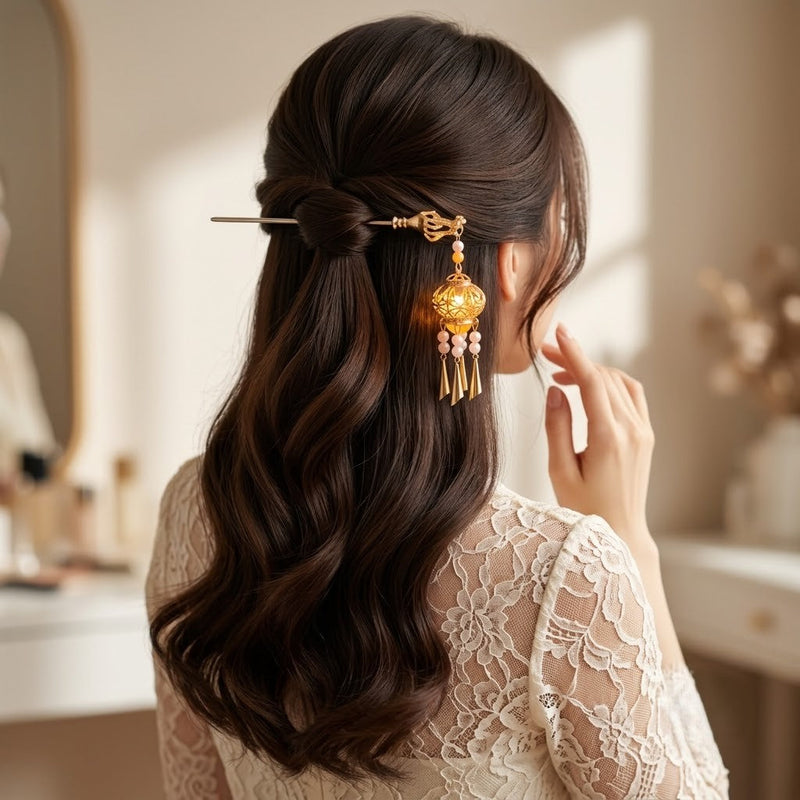 Orchid Fringe Lantern Hairpin