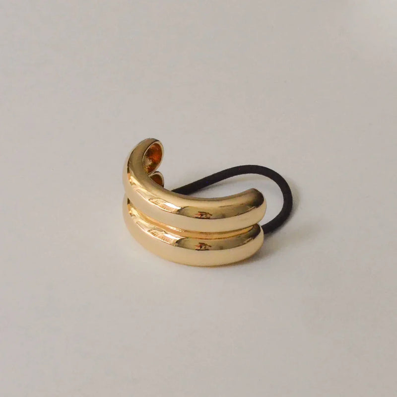 Wide Double Arch Metal Ponytail Hair Tie | Gold