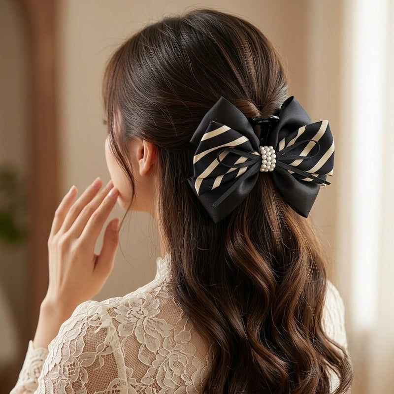 Retro Strip Ribbon Hair Claw