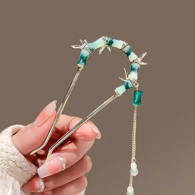 Bamboo-inspired Dangling Bead Hair Pin
