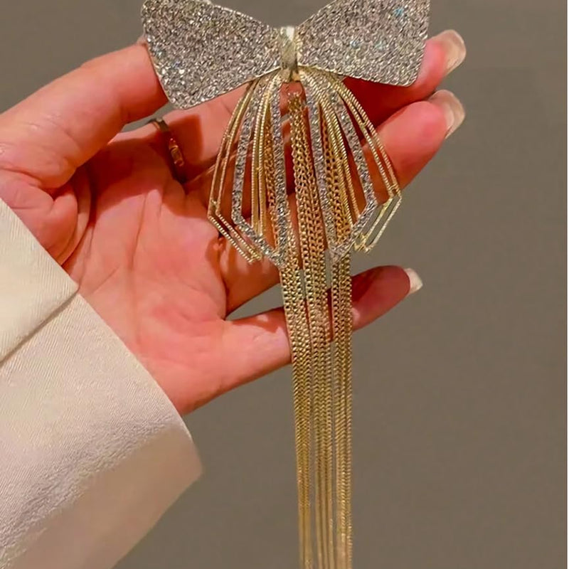 Dreamy Studded Butterfly Tassel Hair Bow Clip