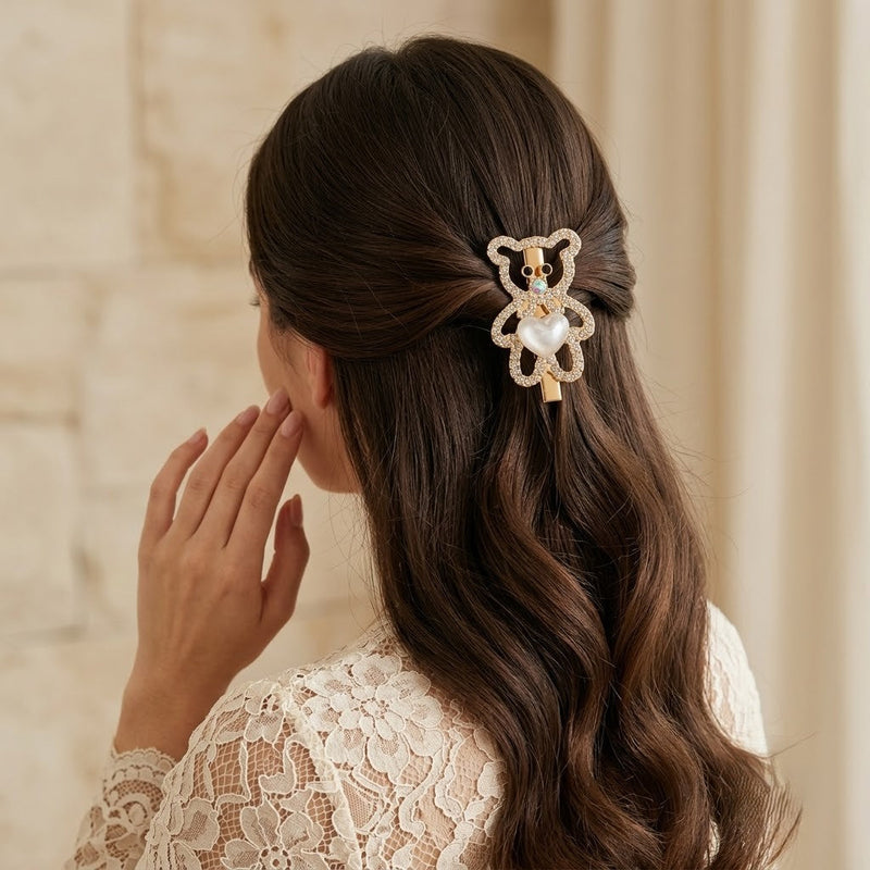 Rhinestone Studded Teddy Hair Pin