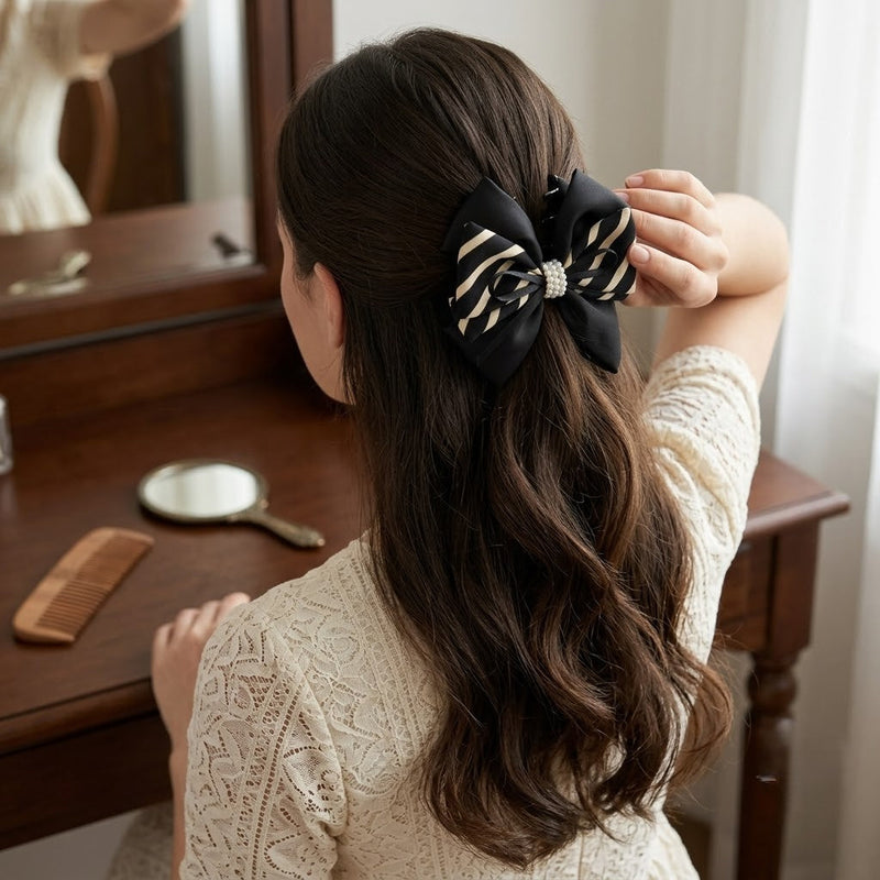 Retro Strip Ribbon Hair Claw