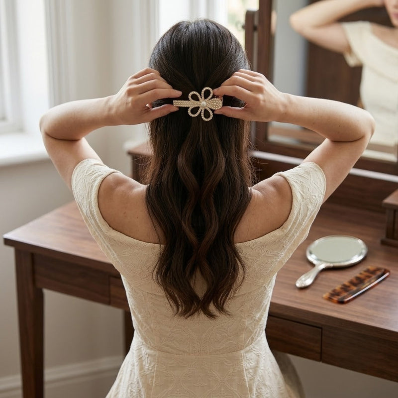 Rhinestone Studded Flower Hair Pin