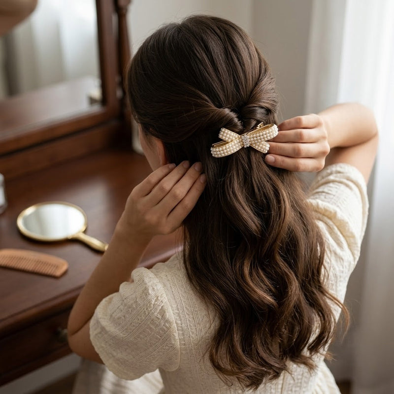 Pearl Studded Bow Hair Clip