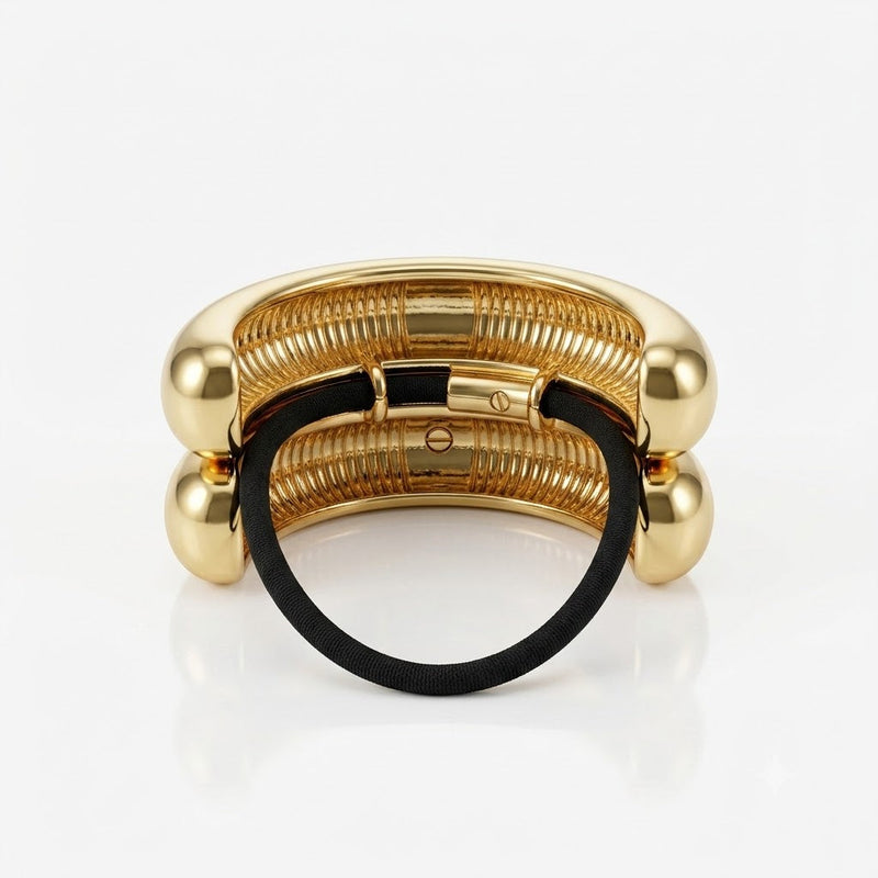 Wide Double Arch Metal Ponytail Hair Tie | Gold