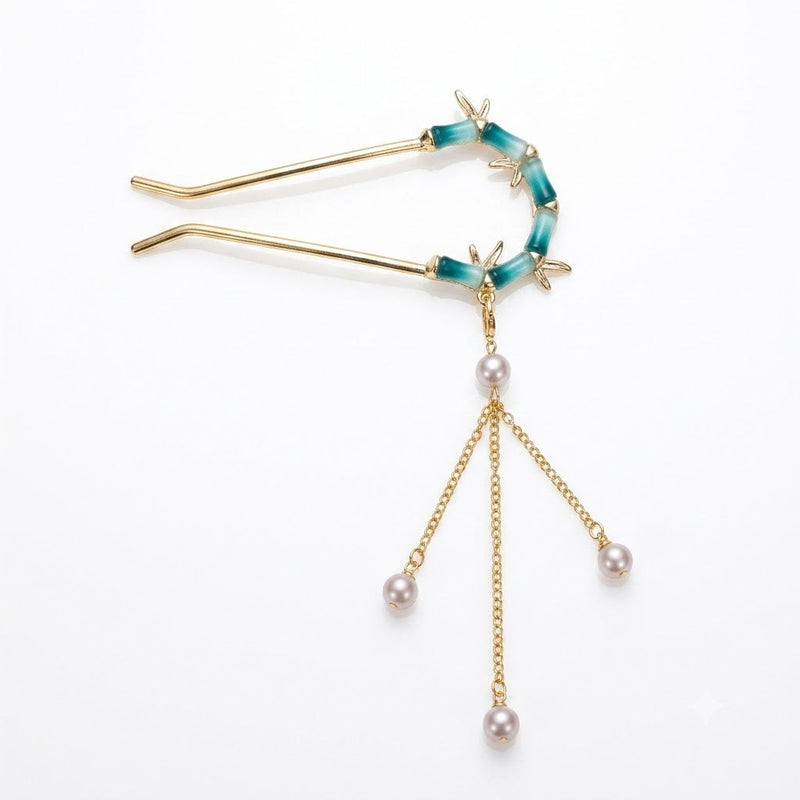 Bamboo-inspired Dangling Bead Hair Pin